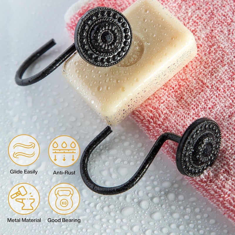 iToplin Black Shower Curtain Hooks, Rust Proof Decorative Shower Curtain Rings for Bathroom, Shower Curtain Hooks for Shower Liner, 12Pcs - Image 4